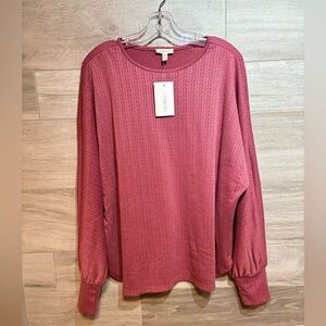 3/$30 Como Blue long sleeve slouchy soft crew neck shirt pink sz L new with tags